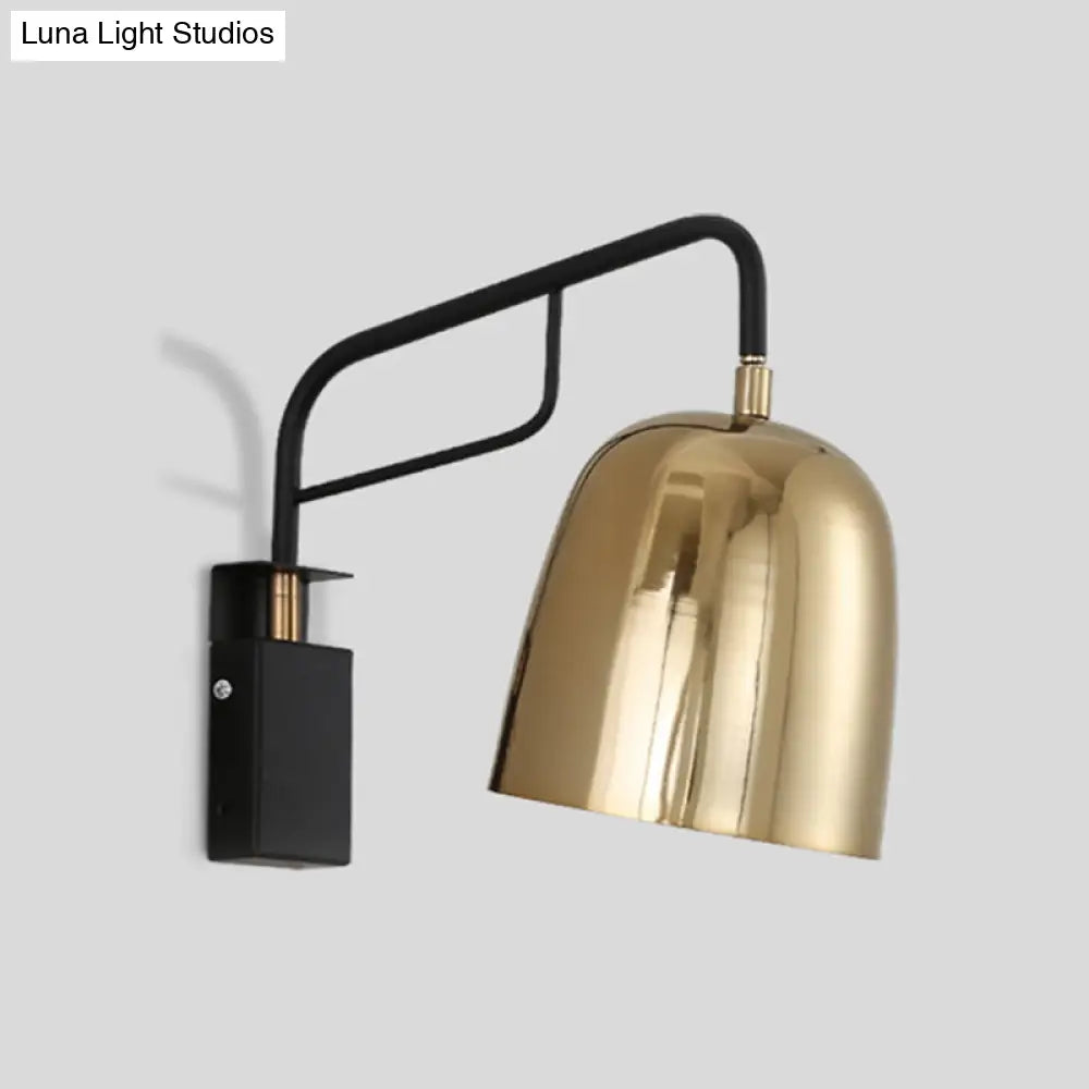 DecorBites™ Modern Dome Wall Sconce: Black/Gold Metal, 1 Bulb, Bend Arm
