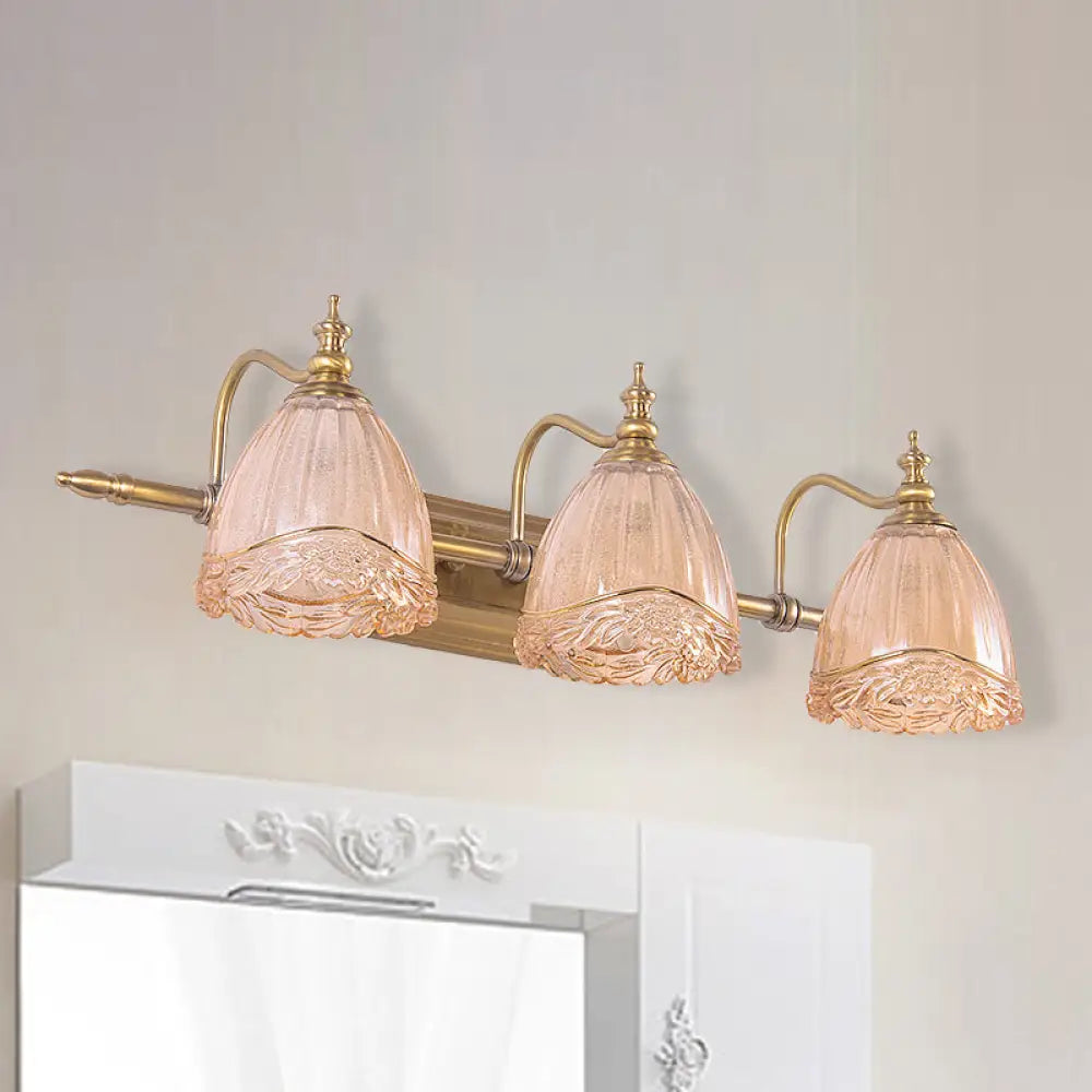 DecorBites™ Modern Floral Wall Sconce with Amber Glass, Brass Finish, 2/3 Bulbs - 16.5"/24.5" W