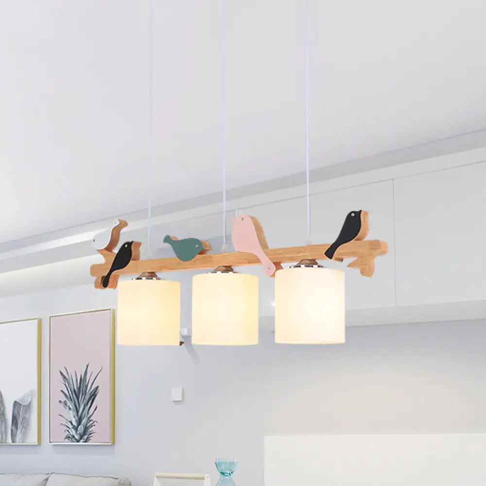 DecorBites™ Modern Frosted Glass Pendant Light with Wood Accent - 2/3 Lights | Barrel Island Hanging Lamp Kit - Bird Deco | Perfect for Tables