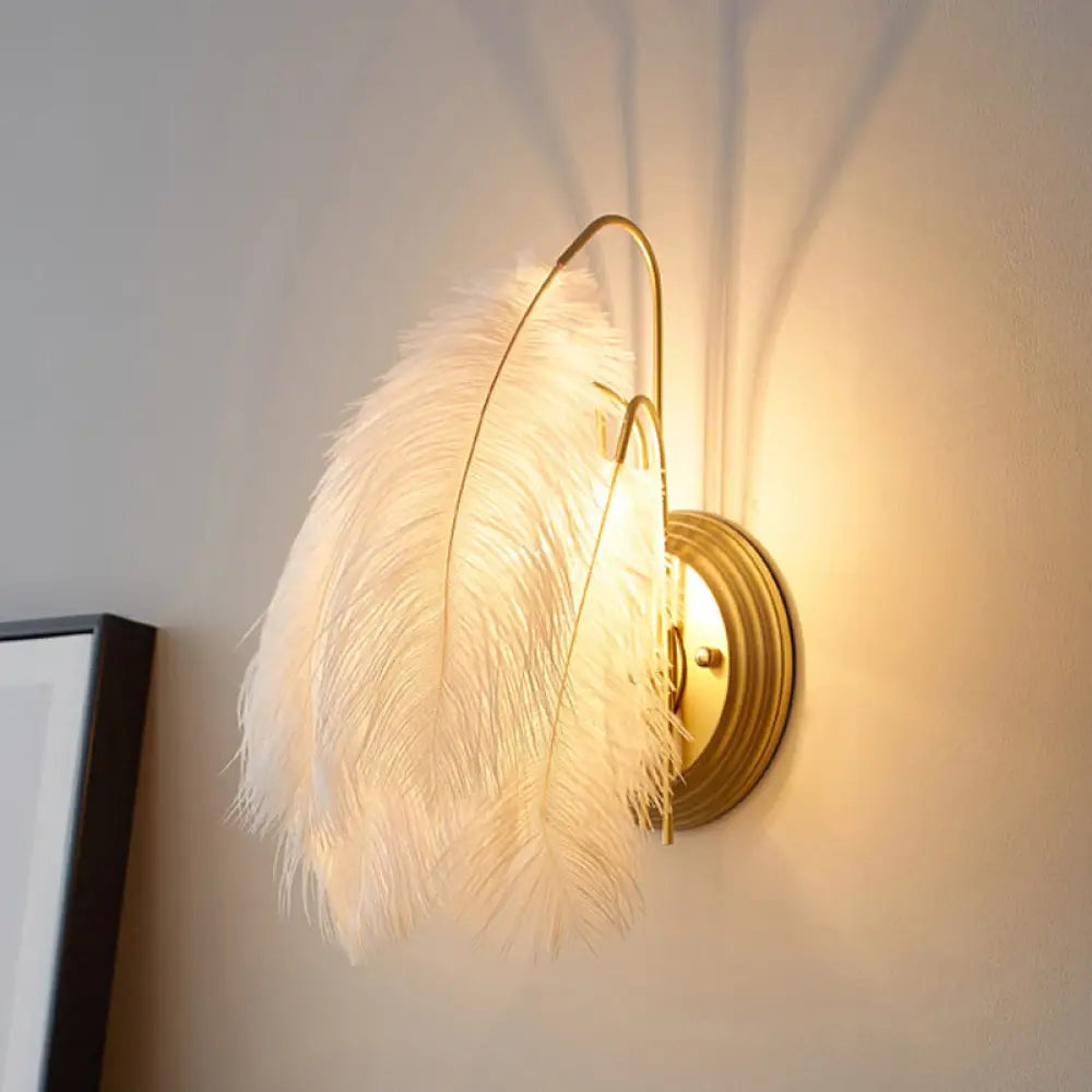 DecorBites™ Modern Furry Goose Feather Wall Lamp - Sleek Single-Bulb Sconce Light for Living Room (Grey/White)