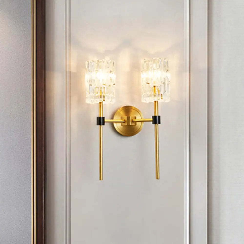 DecorBites™ Modern Glass Wall Sconce with Clear Carvings, Gold Finish – Perfect for Living Room