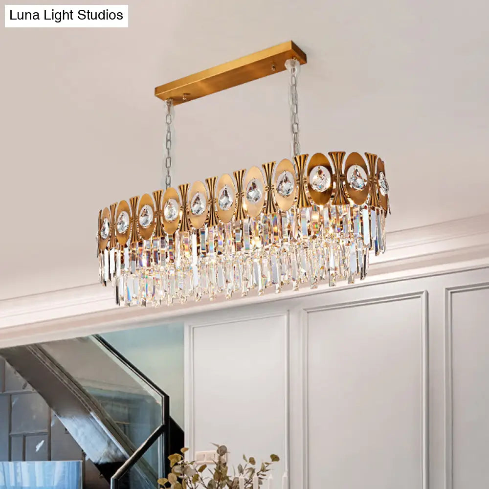 DecorBites™ Modern Gold Crystal Rod Island Pendant Light - 10 Heads, Oval Suspension Design