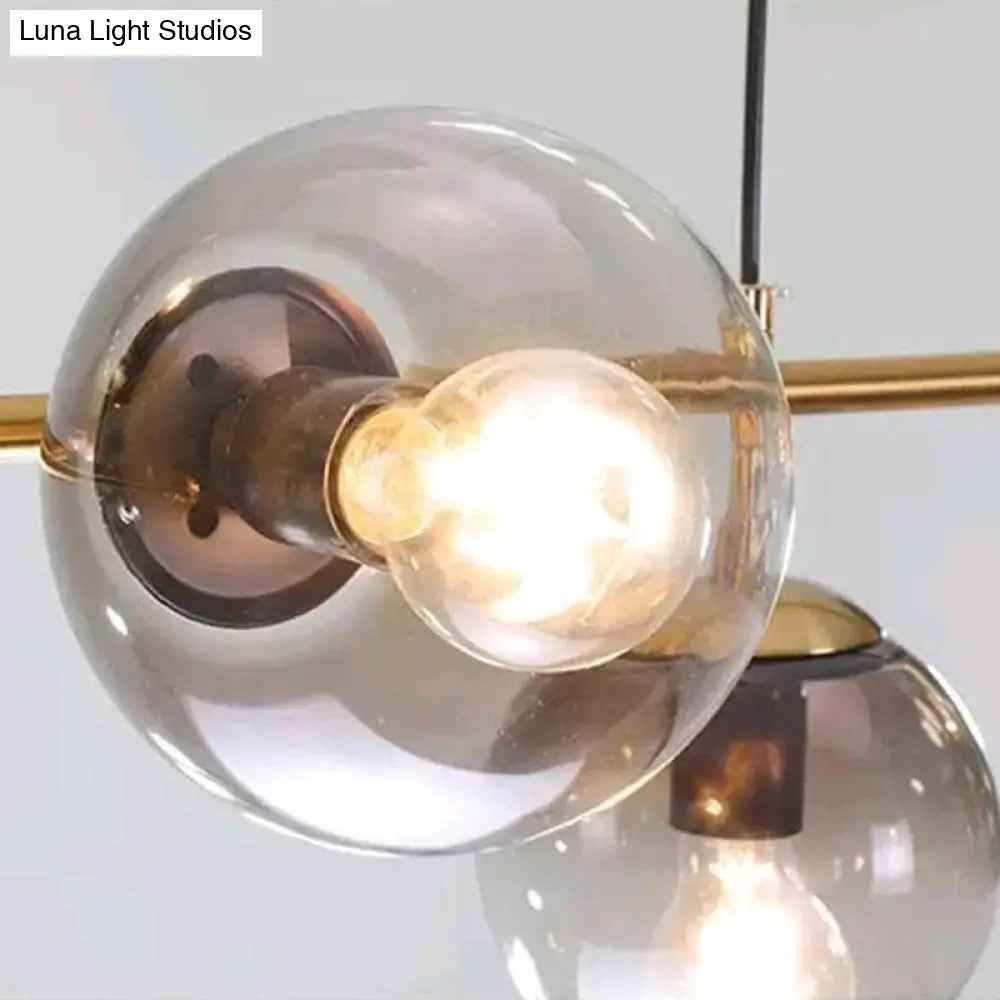 DecorBites™ Modern Gold Metal Pendant Lighting - Spherical Smoke Glass with 6 Lights for Dining Table and Islands