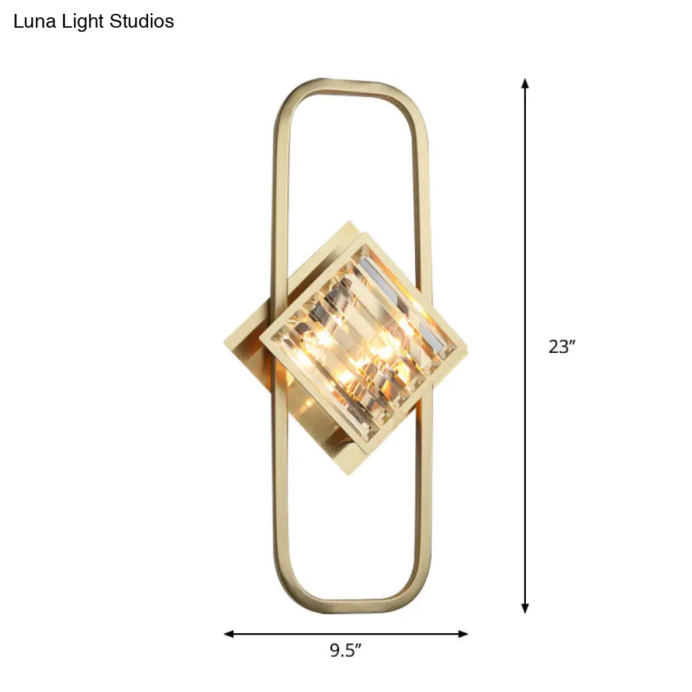 DecorBites™ Modern Gold Wall Lamp with Clear Crystal Blocks - Square Wall Lighting in a Rectangular Frame