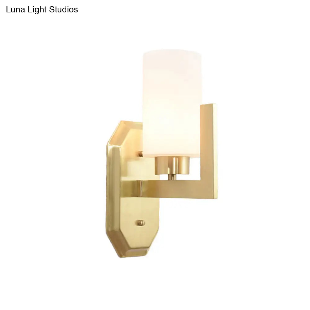 DecorBites™ Modern Gold Wall Sconce with Tubular Milk Glass Shade for Living Room