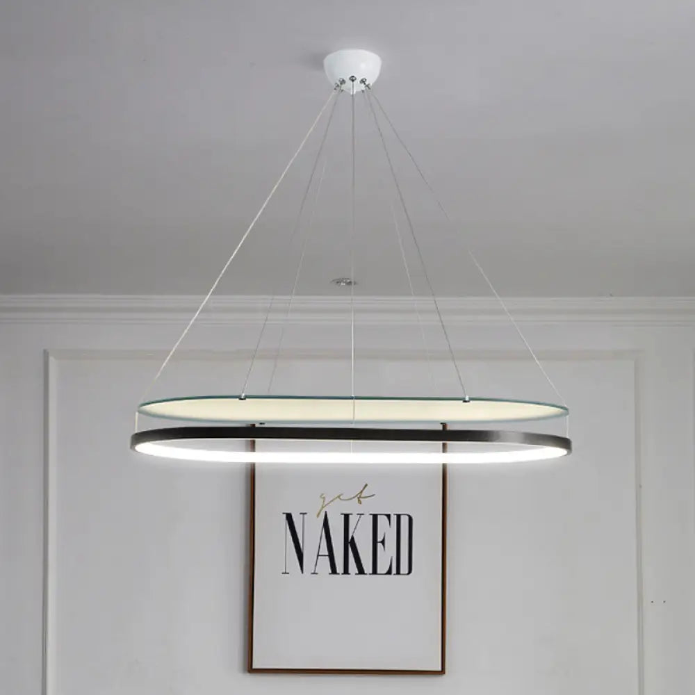 DecorBites™ Modern LED Acrylic Dual Oval Pendant Chandelier - Black/Gold Ceiling Fixture for Dining Room
