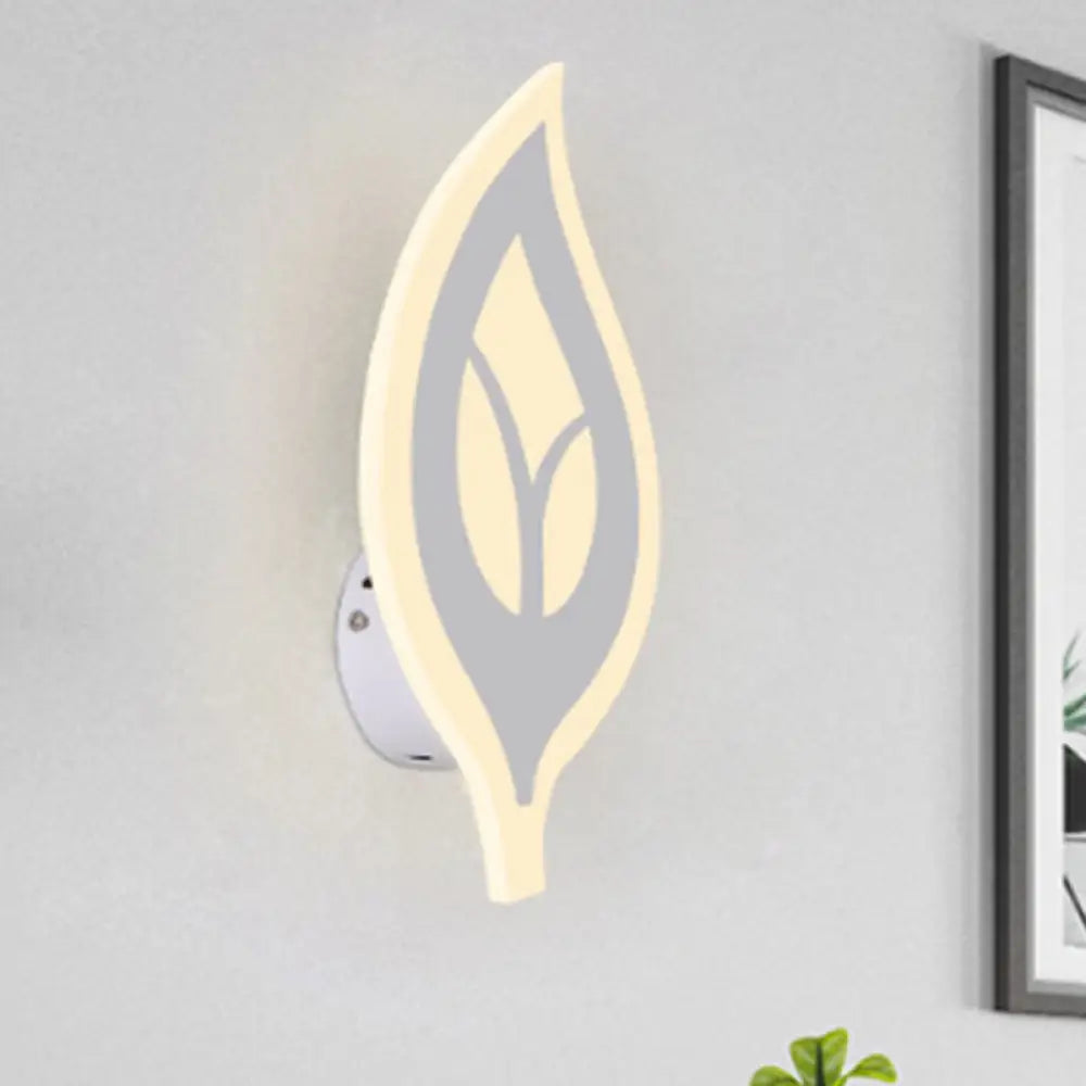 DecorBites™ Modern LED Bedroom Sconce Light with Leaf Acrylic Shade - Black/White Wall Lamp in Warm/White Light