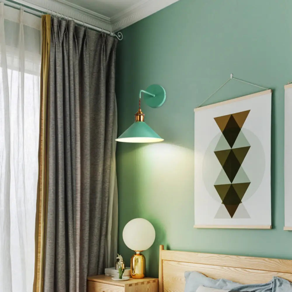 DecorBites™ Modern Metal Cone Wall Light with Straight Arm for Hallway - Gray/Pink/Yellow/Green