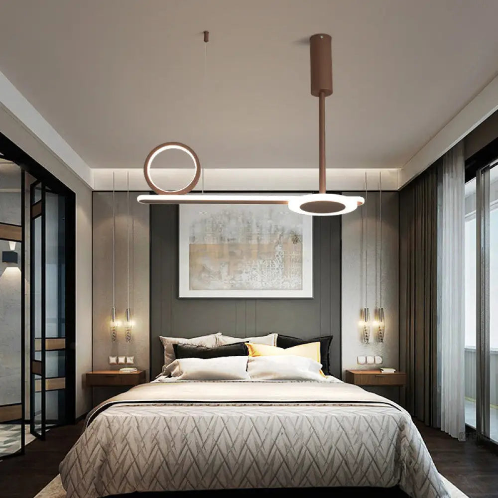 DecorBites™ Modern Metal Ring Hanging Light Kit - Brown LED Suspension Light for Bedroom (Warm/White Light)