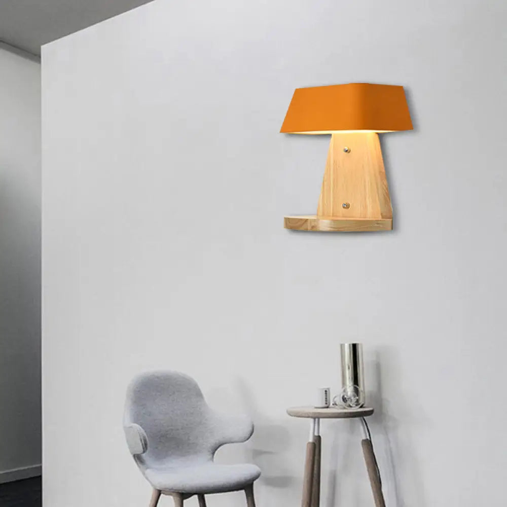 DecorBites™ Modern Metal Trapezoid Wall Sconce with Wooden Backplate - White/Orange/Blue Light Fixture for Living Room