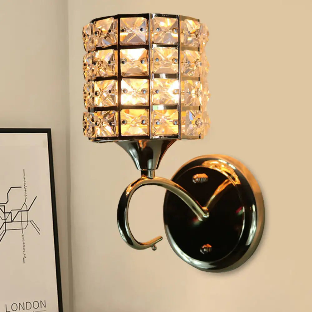 DecorBites™ Modern Metal Wall Light Fixture with Crystal Shade and Cylinder Design - Ideal for Living Room