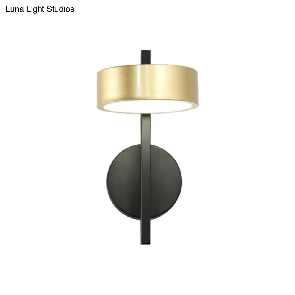 DecorBites™ Modern Metallic LED Reading Lamp: Black and Gold Cylinder Sconce Light Fixture with White Illumination