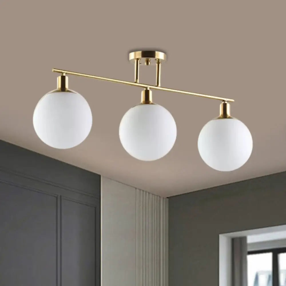 DecorBites™ Modern Milk Glass Orb Linear Chandelier Pendant Light - 2/3 Heads, Gold Finish