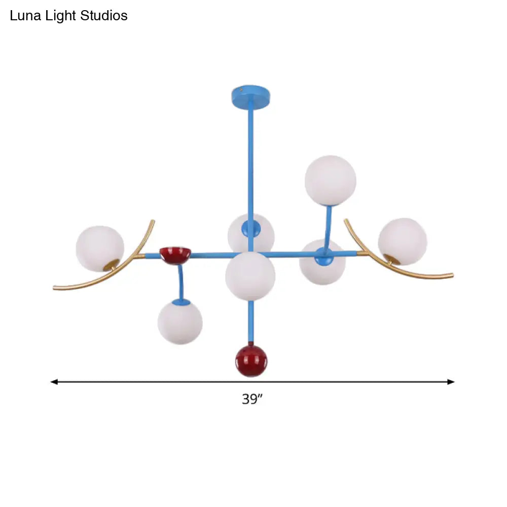 DecorBites™ Modern Opal Glass Ball Island Lighting- 7-Light Blue Finish Hanging Lamp Fixture for Dining Room