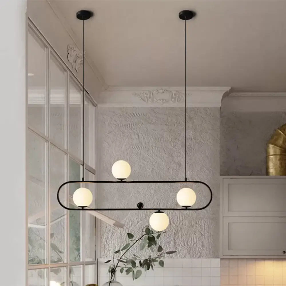 DecorBites™ Modern Opal Glass Oblong Chandelier – Ceiling/Island Light Fixture with 3/4 Black/Gold Lights for Dining Room
