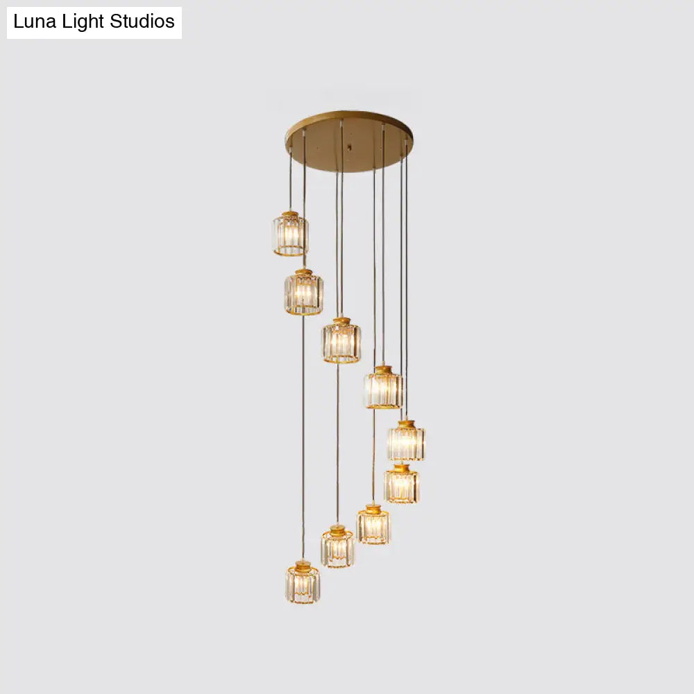 DecorBites™ Modern Prismatic Crystal Cylindrical Pendant Ceiling Light for Stairway