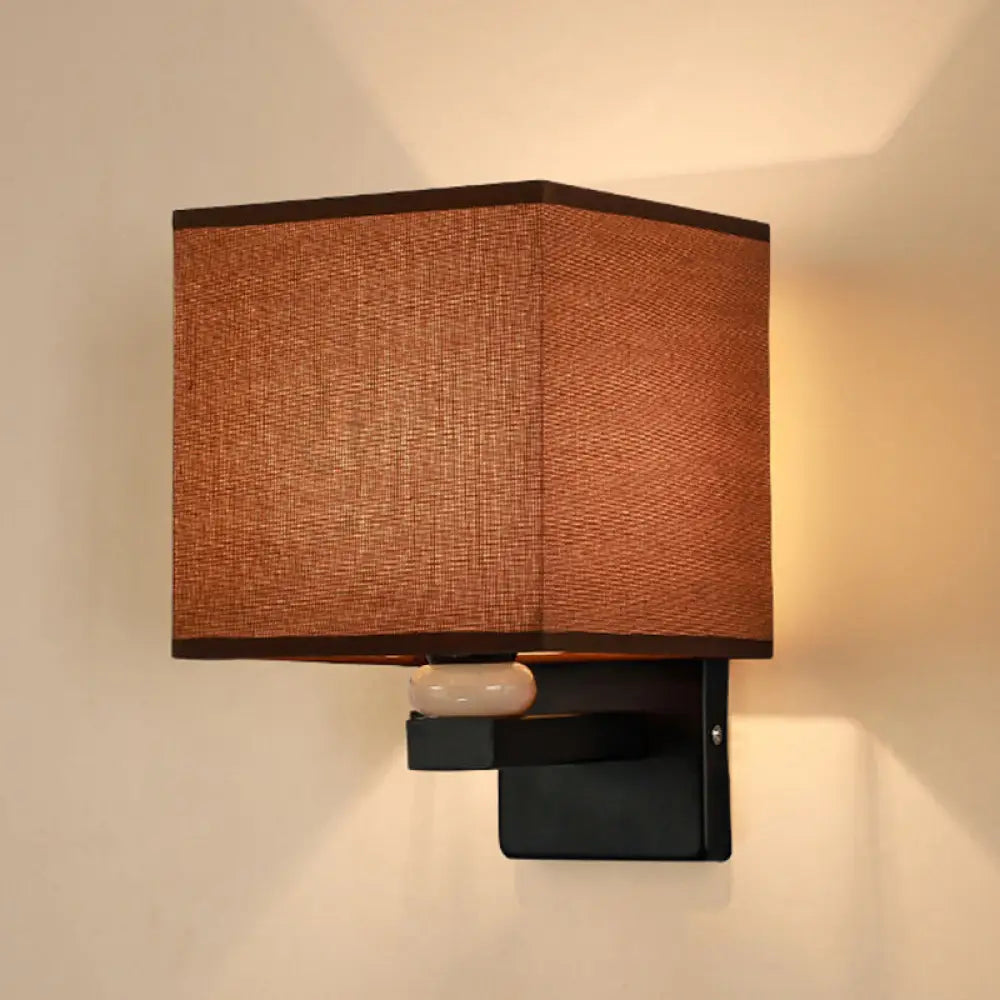 DecorBites™ Modern Rectangle Fabric Wall Lamp with Faux Jade Decor - Flaxen/White/Beige 1-Bulb Fixture