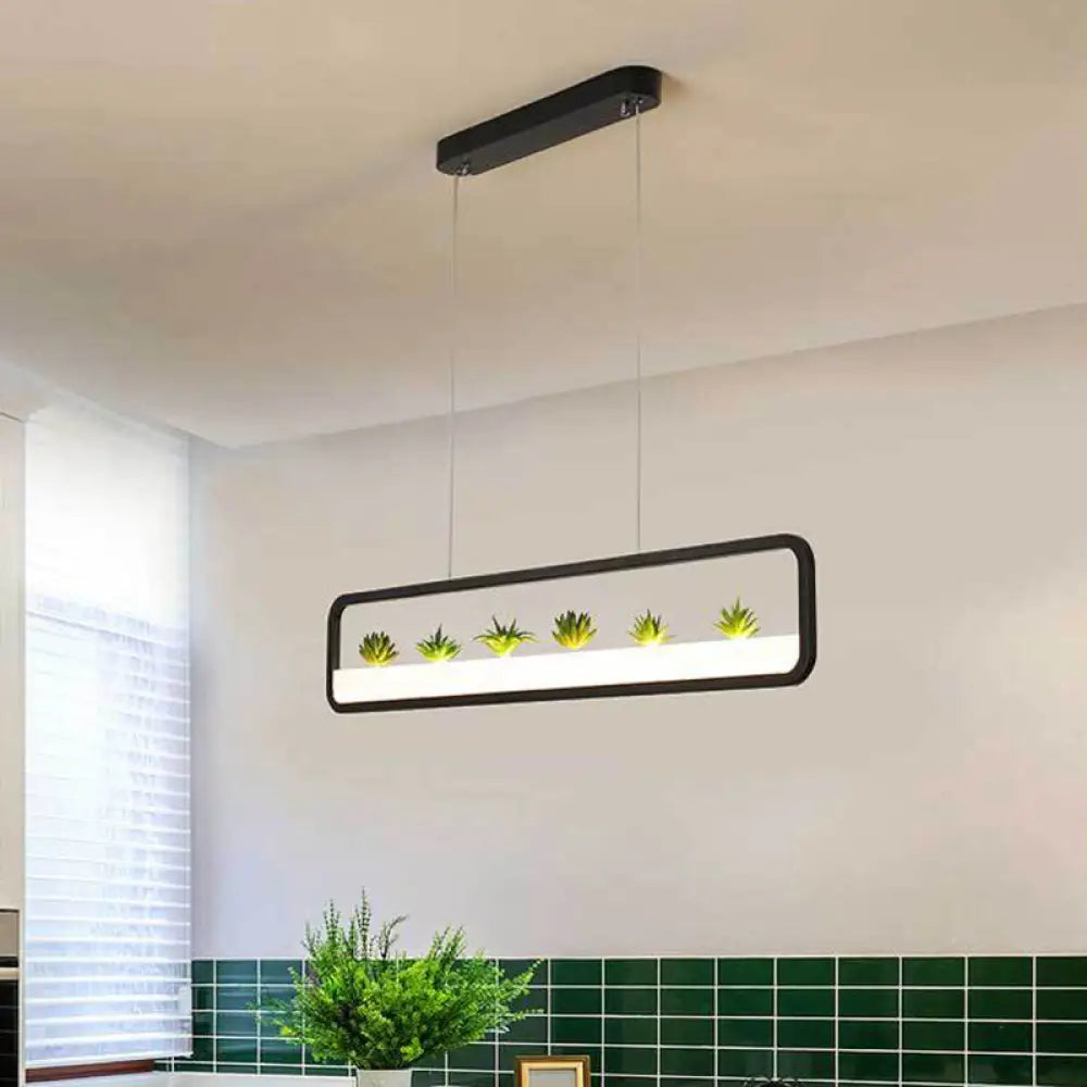 DecorBites™ Modern Rectangular Acrylic Island Chandelier - LED Dining Room Ceiling Light (27.5"/39" Long) - Black/White