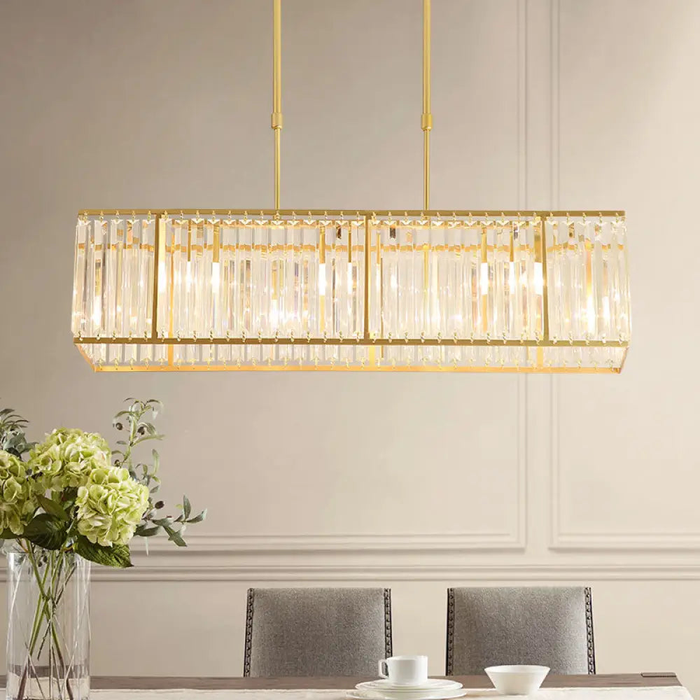 DecorBites™ Modern Restaurant Pendant Lamp: 3/4-Bulb Hanging Island Light with Crystal Rectangle Shade in Black/Gold