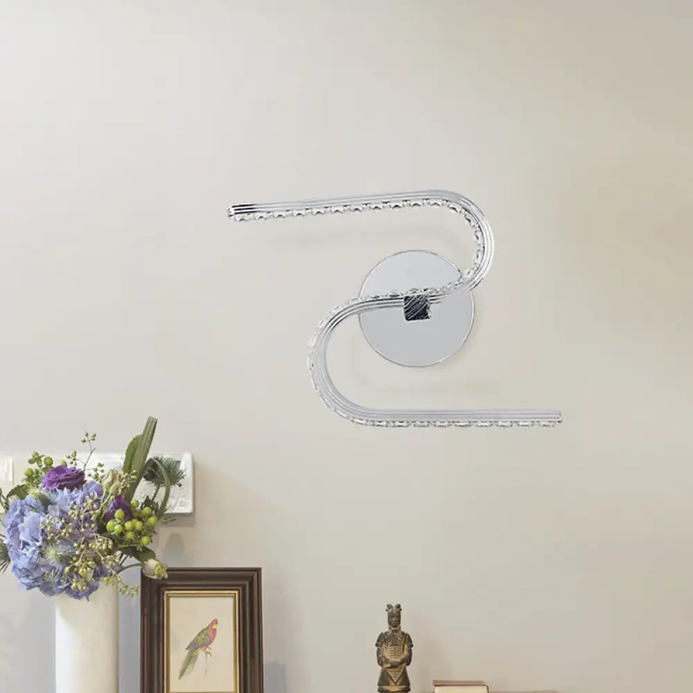 DecorBites™ Modern S-Shape Wall Mounted LED Bedside Sconce in Chrome with Acrylic Shade, Warm/White Light