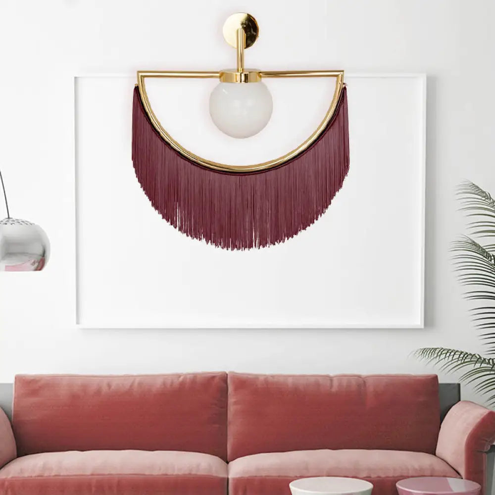 DecorBites™ Modern Semi Sphere Sconce Light - Pink/Yellow/Purple Tassel Design - Matte White Glass Wall Light