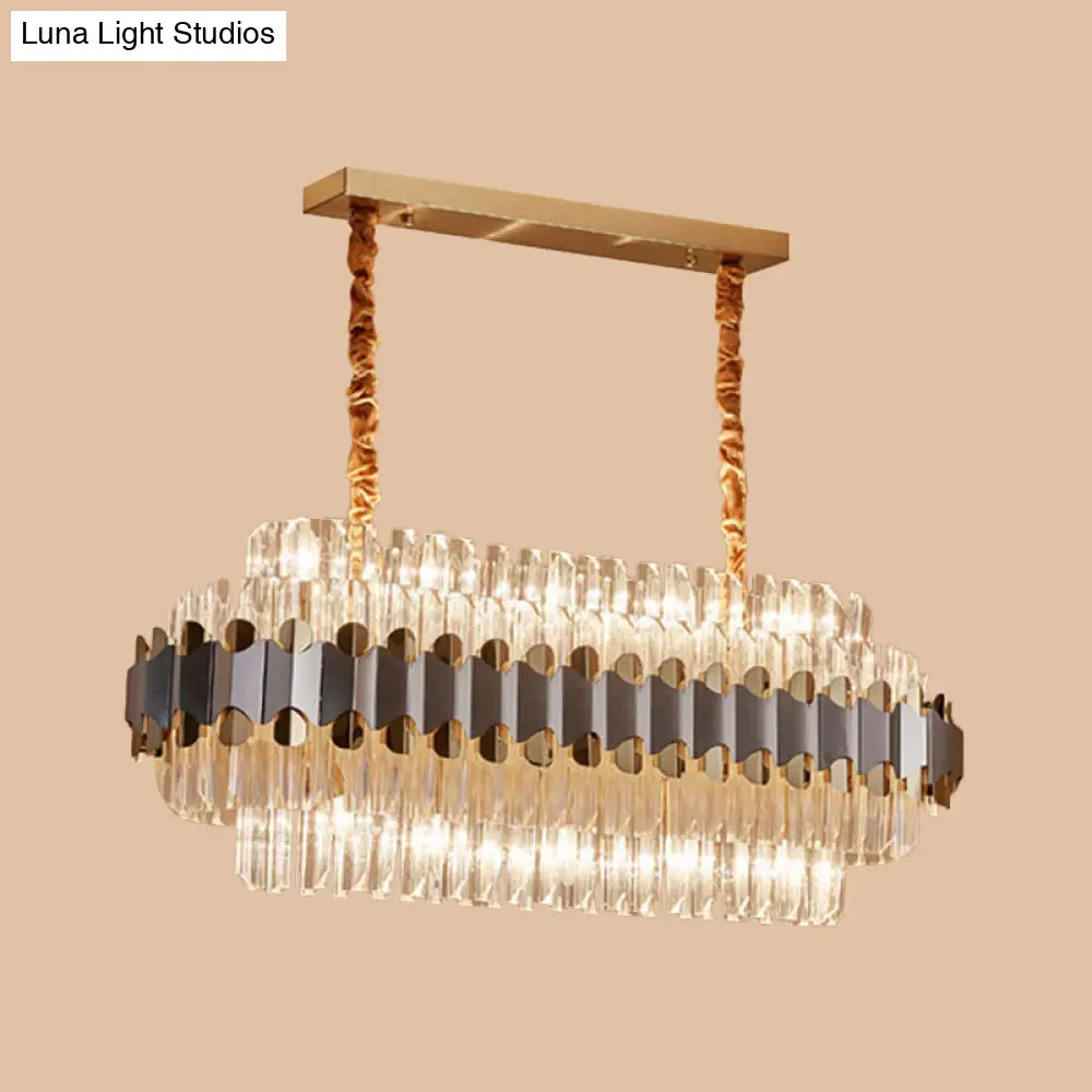 DecorBites™ Modern Silver and Gold Island Lighting: Crystal Prisms Pendant - 10 Bulbs - Oval Shape - Ideal for Dining Table