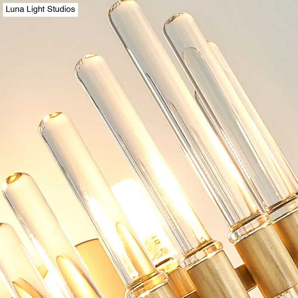 DecorBites™ Modern Style Gold Wall Sconce with Clear Crystal Accents - Tubular Design, 2 Bulbs - Living Room Light Fixture