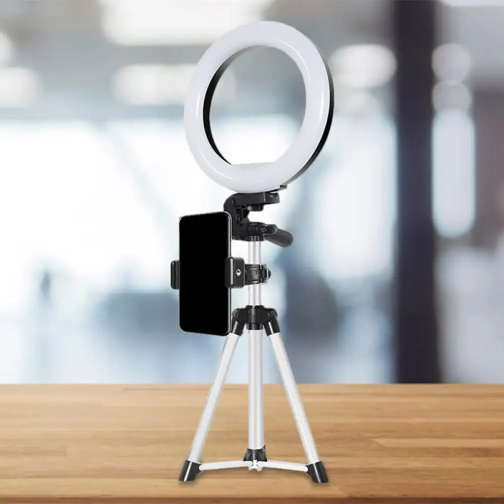 DecorBites™ Modern Style USB LED Fill Flash Light with Tripod Design - Circle Metallic Vanity Lighting (Black)