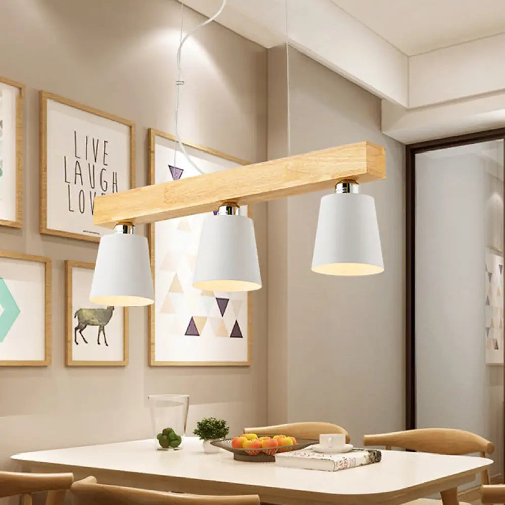 DecorBites™ Modern Tapered Indoor Ceiling Light - 3 Heads Black/White Island Lighting with Wooden Beam