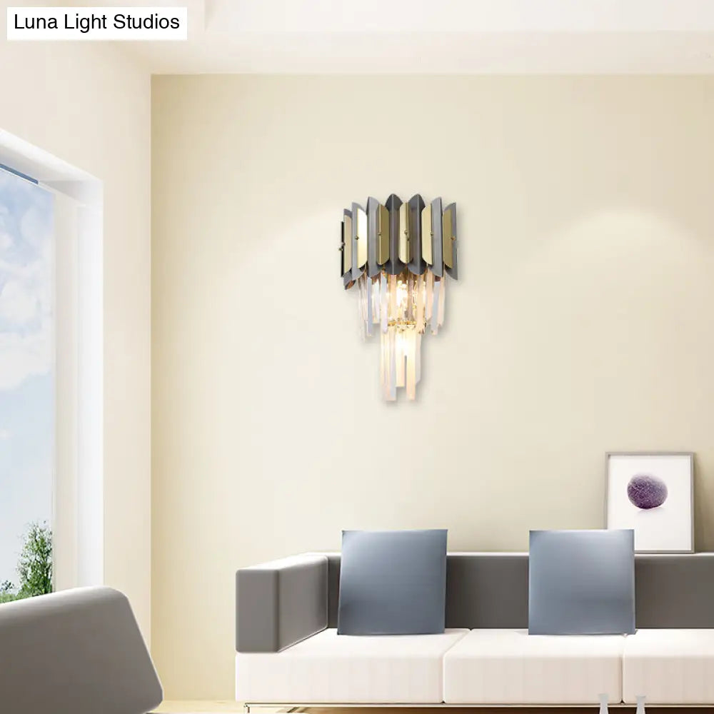 DecorBites™ Modern Tiered Crystal Sconce Light Fixture - 3 Lights, Bedroom Wall Lighting