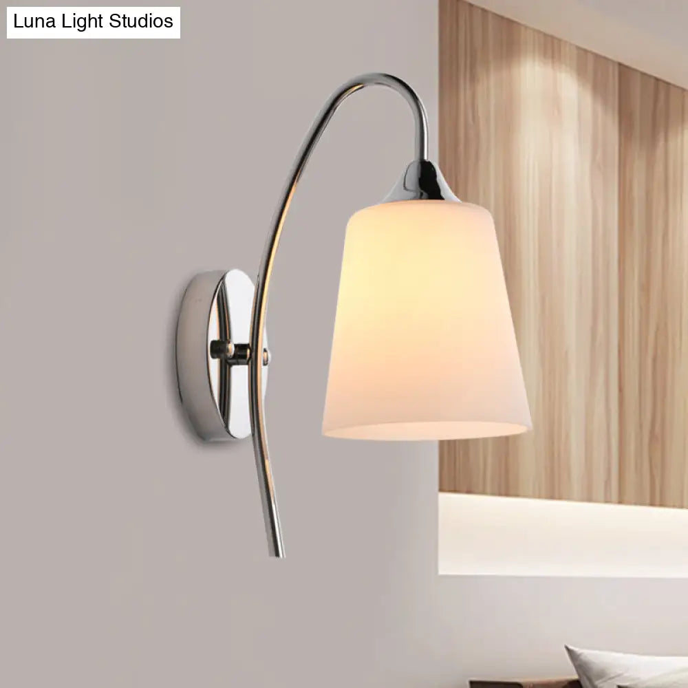 DecorBites™ Modern Trumpet Wall Light Fixture - Milky Glass Sconce in Chrome for Stairway