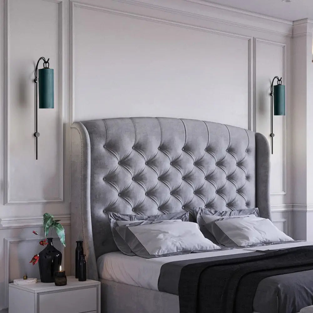 DecorBites™ Modern Tube Sconce Lighting with Green/White Fabric Shade - 1 Light Living Room Lighting in Black/Gold