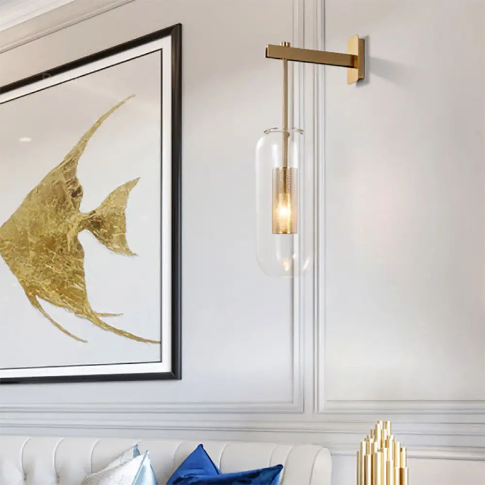 DecorBites™ Modern Wall Mounted Clear Glass Cylinder Sconce Light Fixture - 1 Light, Black/Gold