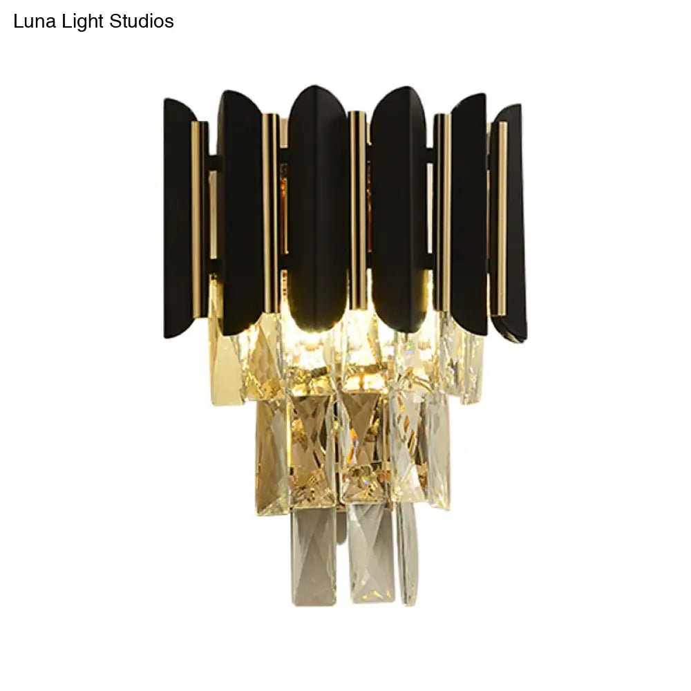 DecorBites™ Modern Wall Sconce with Clear Faceted Crystals and Black Finish - 2 Heads