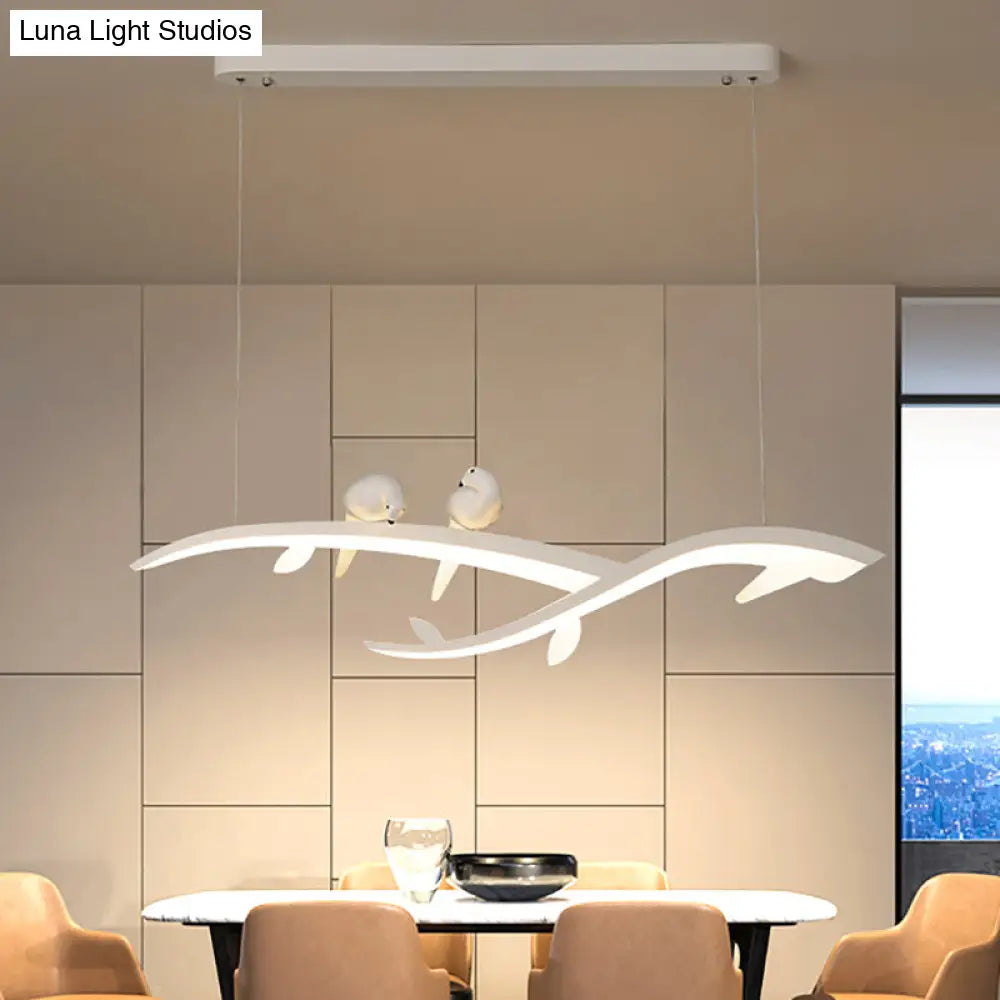 DecorBites™ Modern White Branch LED Island Light - 27"/37.5" Wide Acrylic Pendant with Warm/White Light and Bird Design
