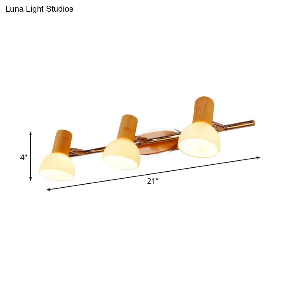 DecorBites™ Modern White Glass Dome Vanity Wall Sconce Light with 3 Bulbs, Chrome Finish and Wood Top