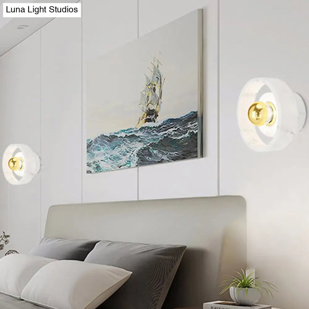 DecorBites™ Modern White-Gold Circle Sconce Lighting - Designer Wall-Mounted Marble Light with 1 Bulb