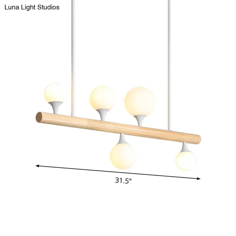 DecorBites™ Modern White Pipe Island Light - Wood Suspended Fixture with 5 Heads for Dining Room