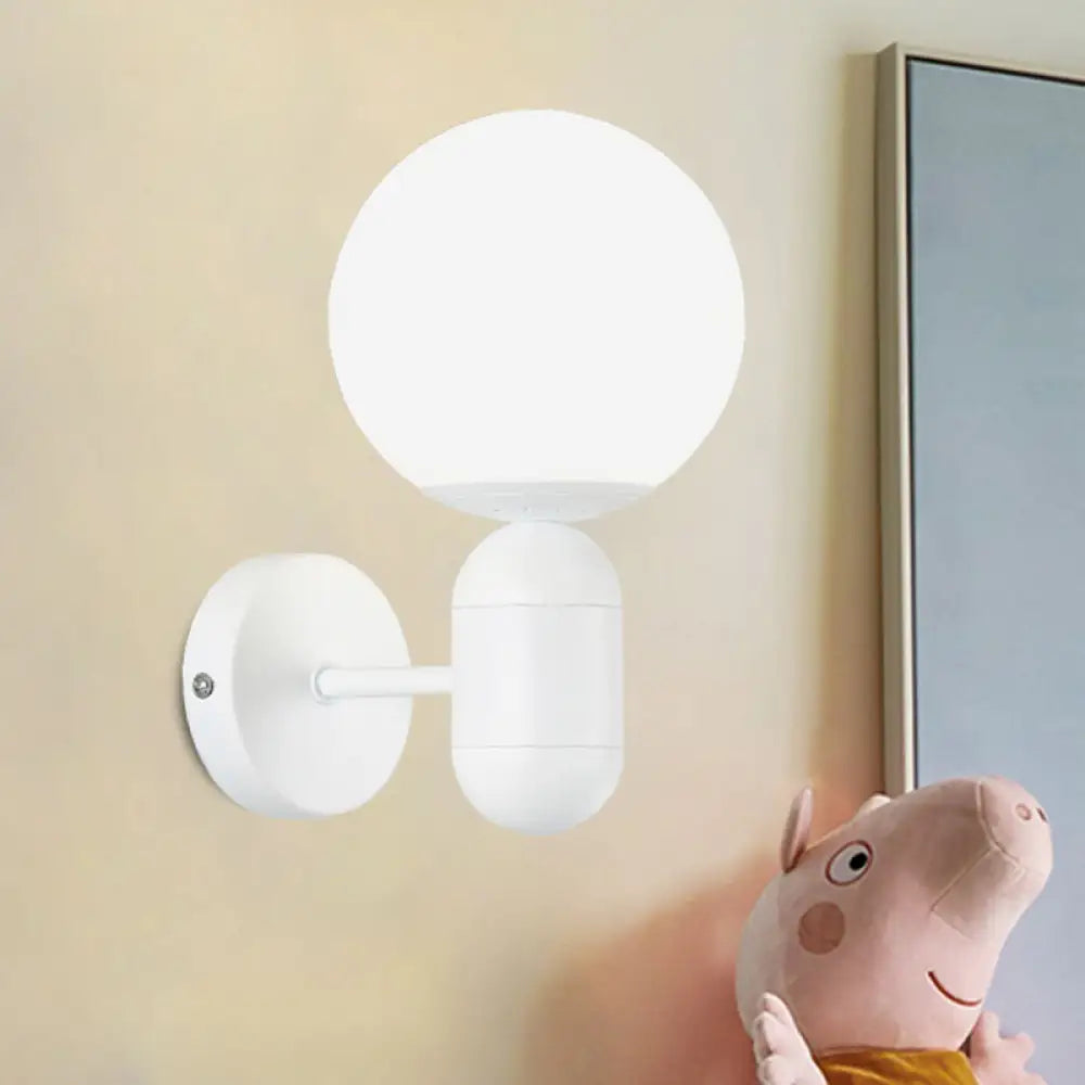 DecorBites™ Modern White Wall Lamp with Globe Shade, Capsule Body - Metal & Glass Wall Light for Meeting Room