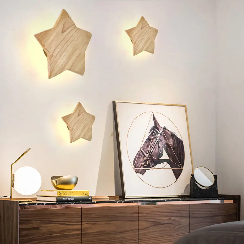 DecorBites™ Modern Wood Star LED Wall Sconce - Stylish Contemporary Living Room Lighting