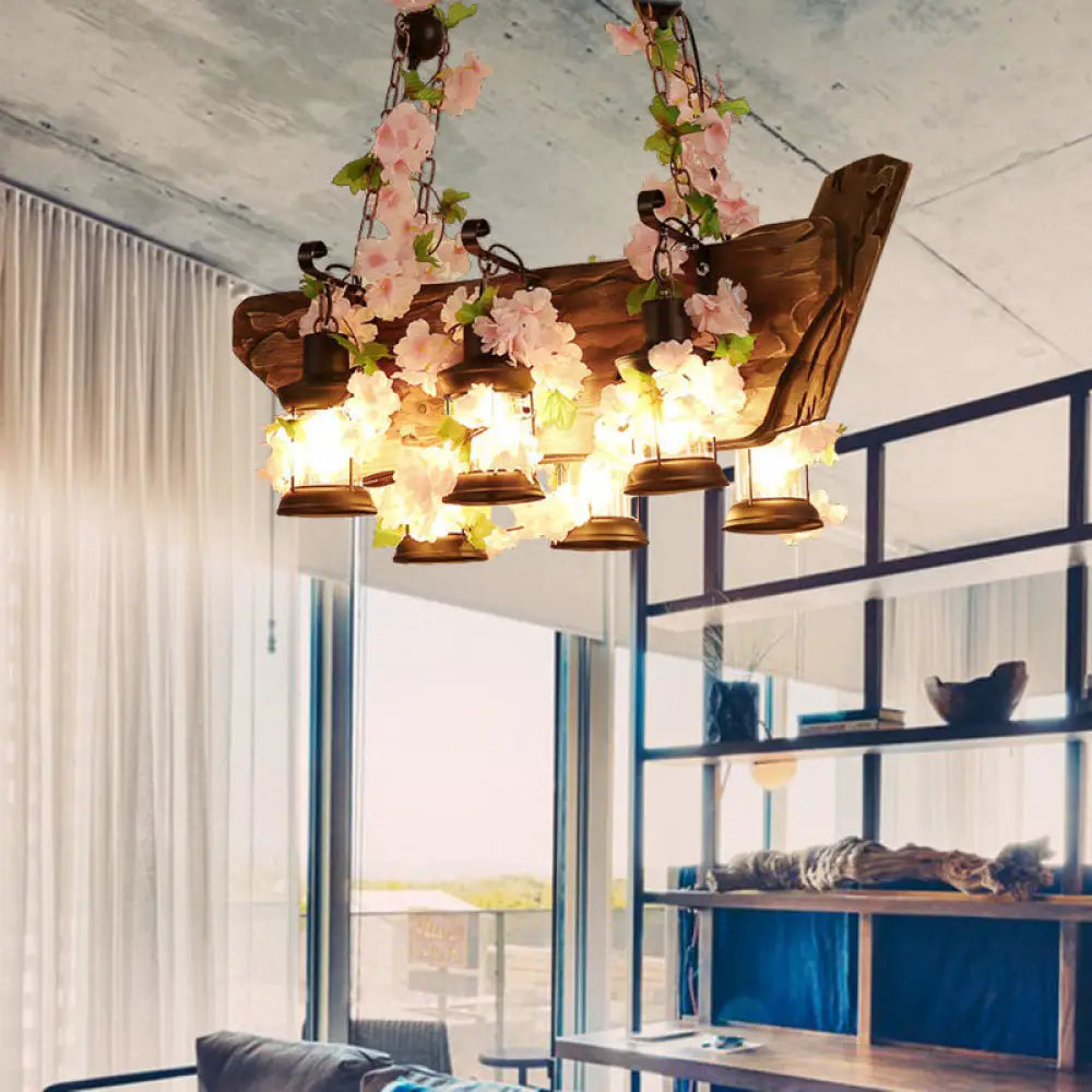 DecorBites™ Modern Wooden Island Pendant Light - Pink/Green - 6 Bulbs LED - Industrial Style Hanging Lamp Kit
