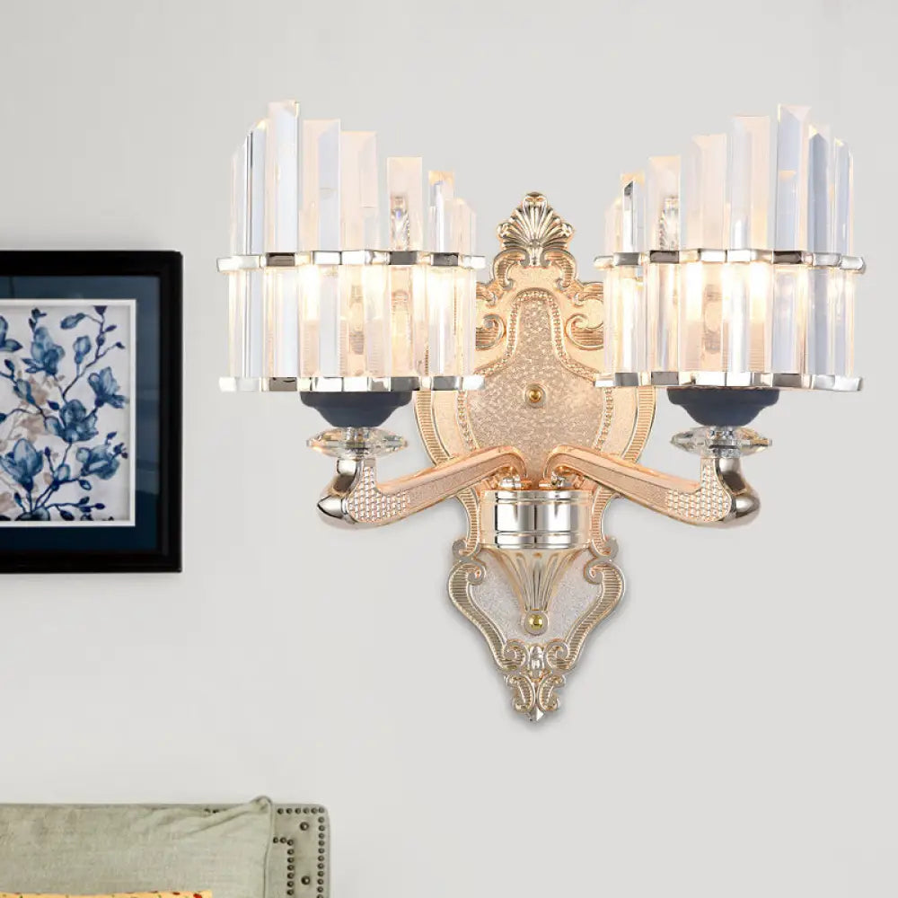 DecorBites™ Modernist Conical Shade Wall Light Fixture with Crystal Rods - Gold - Ideal for Living Room