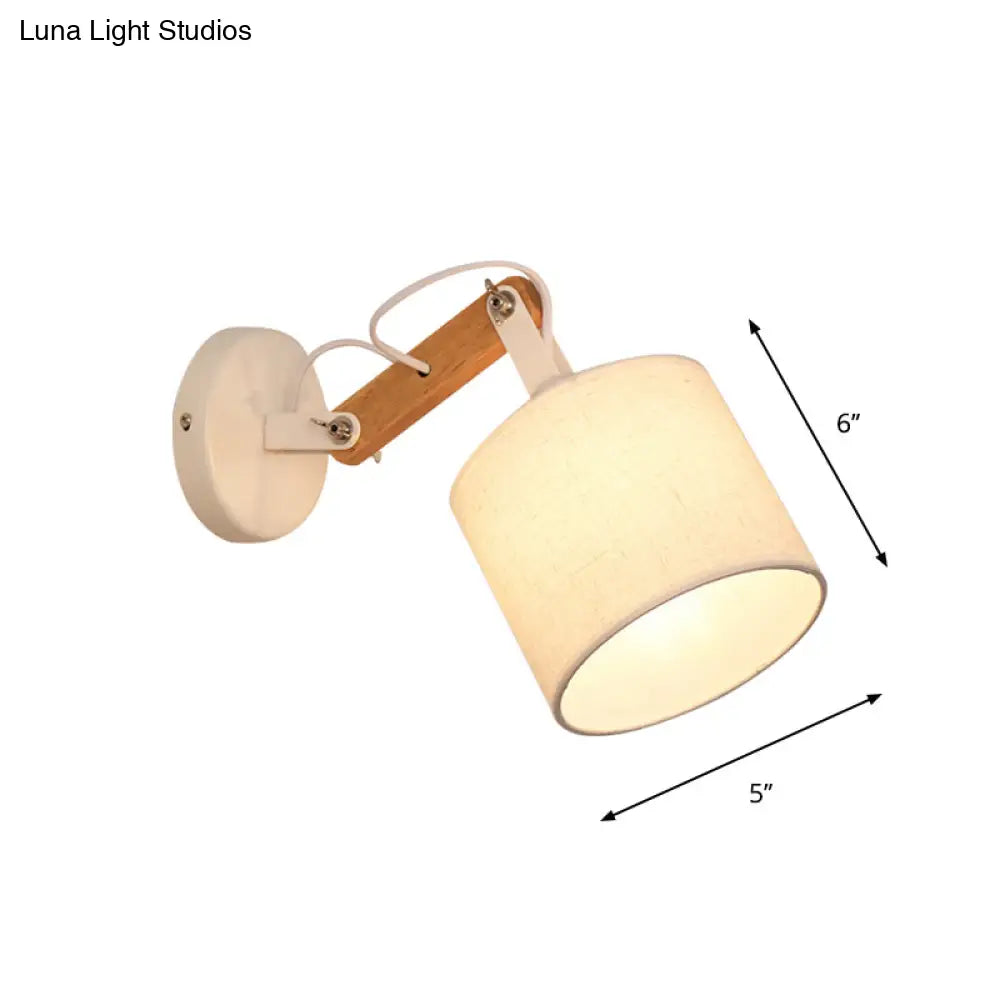 DecorBites™ Modernist Fabric Cylinder Wall Lamp with Adjustable Wood Arm and White Bulb