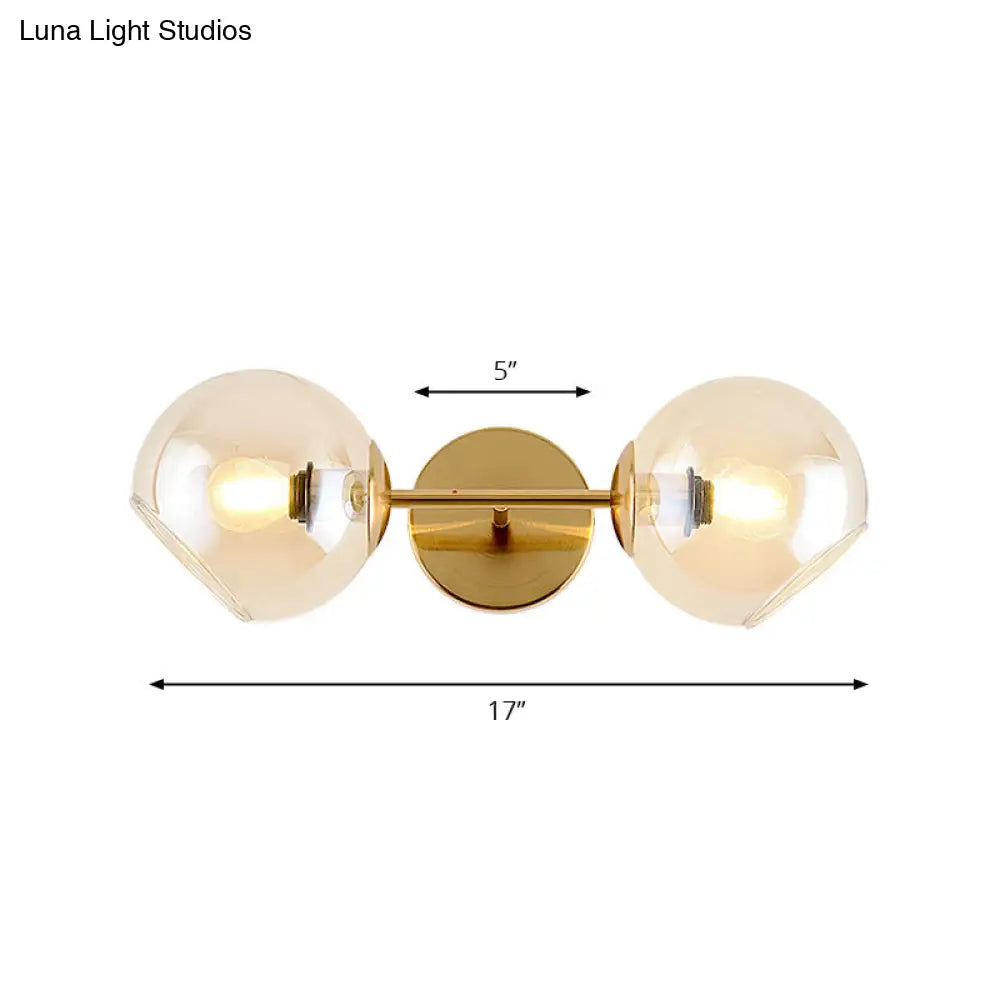 DecorBites™ Modernist Gold Wall Lamp with Clear Glass Shade - 2 Lights Spherical Mount Fixture