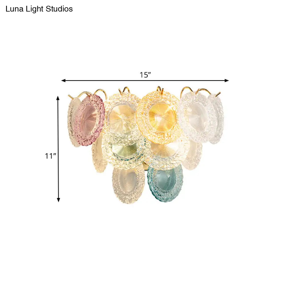 DecorBites™ Modernist Layered Disc Wall Light in Pink and Blue Glass - 5-Bulb Wall-Mounted Lighting Fixture for Dining Room