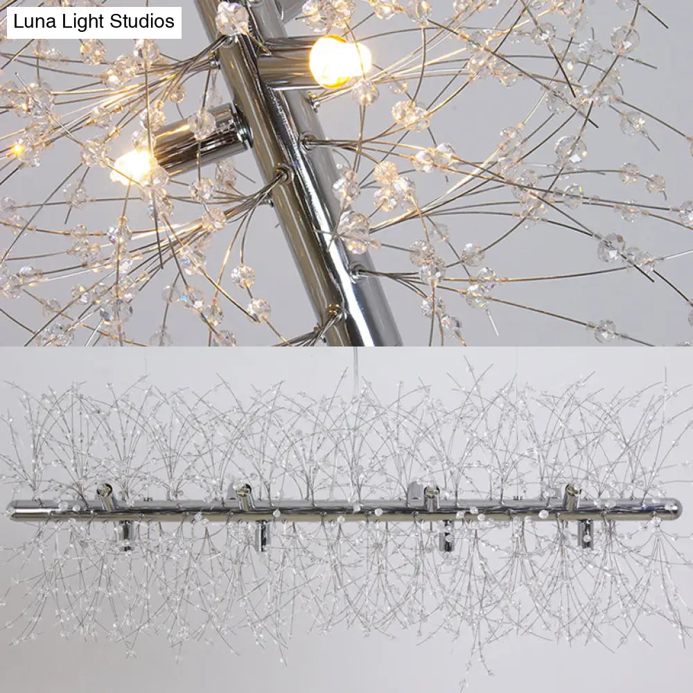 DecorBites™ Modernist Metallic Branch Island Pendant Light | Silver Hanging Lamp with Crystal Bead Deco | 27.5"/35.5" Width
