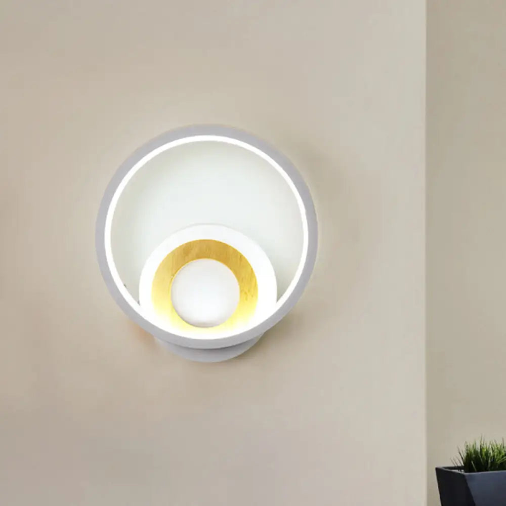 DecorBites™ Modernist Ring Wall Sconce: Acrylic LED Bedside Light in White with Wood Detail