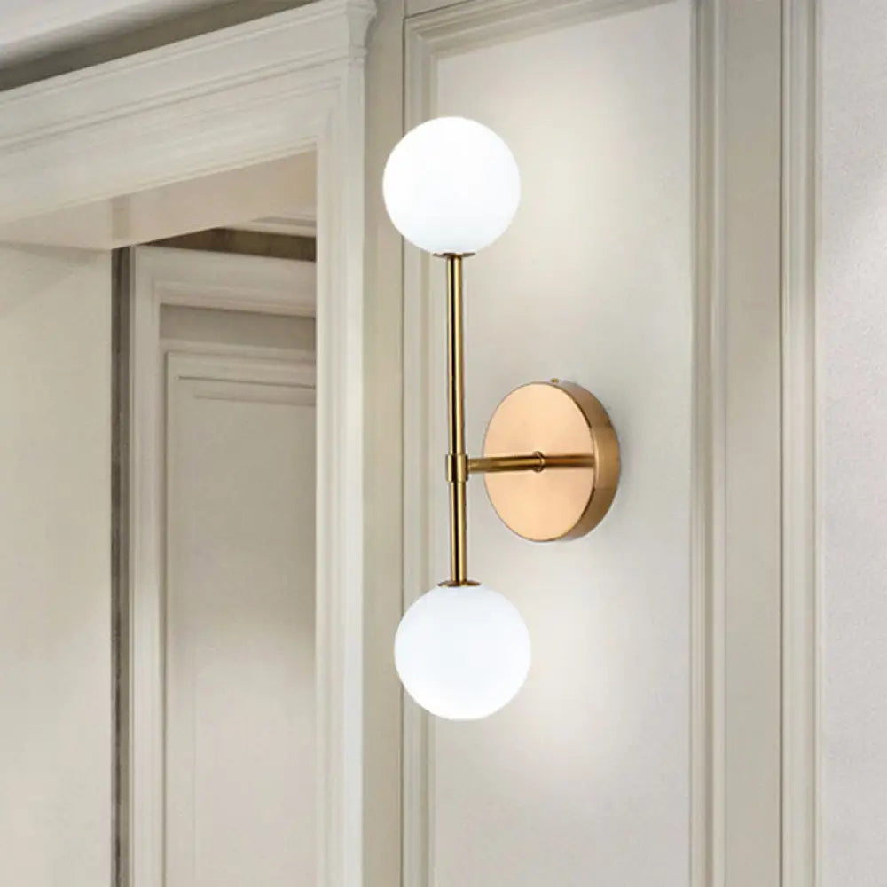 DecorBites™ Modernist White Glass Sconce with Black/Gold Finish - 2 Bulbs - Wall Mounted for Living Room Lighting