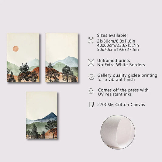 DecorBites™ Mountain Wall Art Set - Watercolor Landscape