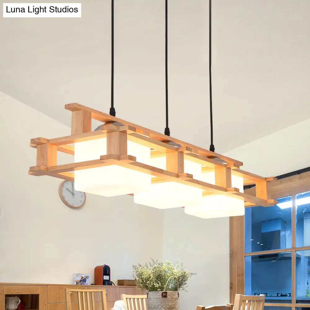 DecorBites™ Nordic 3-Light Island Pendant with Square Wooden Frame, Perfect for Dining Table